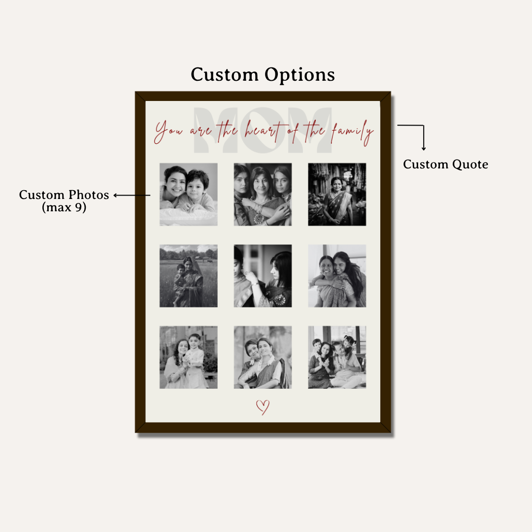 MeriDeewar Personalized MOM 9-Photo Collage Frame with Custom Heartfelt Message custom Premium Wall Art Canvas by MeriDeewar