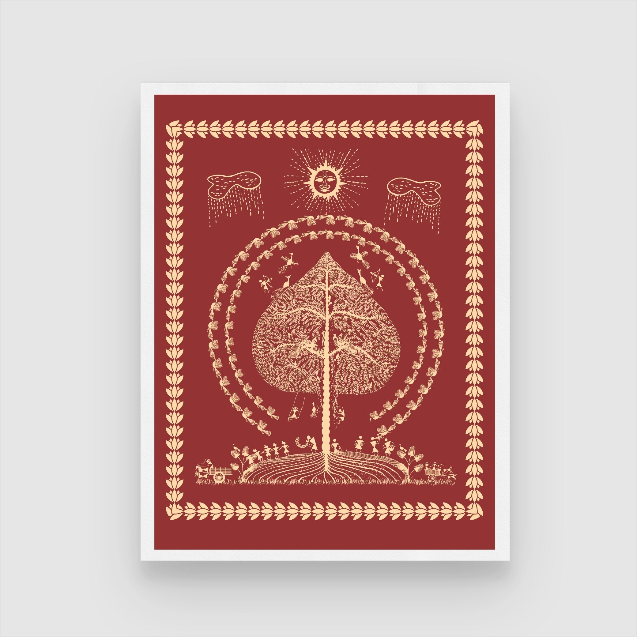 MeriDeewar Warli Art: Tribal Village Celebration Painting 3 : 4 Vertical New Premium Wall Art Canvas by MeriDeewar
