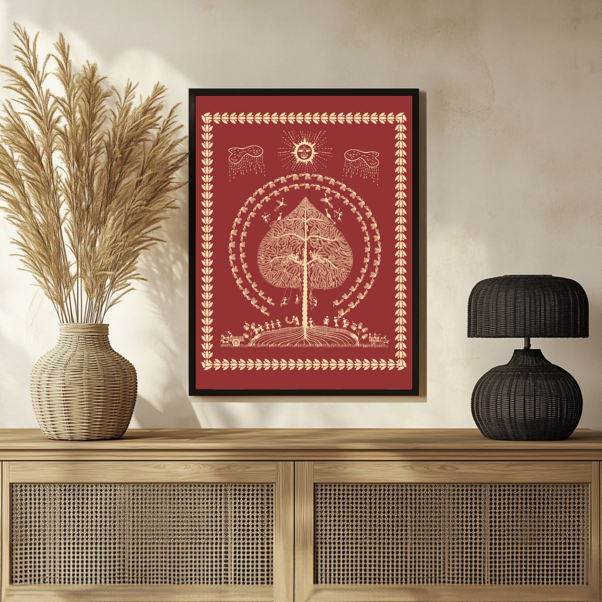 MeriDeewar Warli Art: Tribal Village Celebration Painting 3 : 4 Vertical New Premium Wall Art Canvas by MeriDeewar