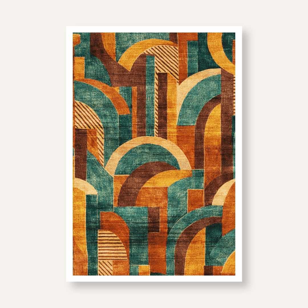 "Mid-Century Geometric Arches" Abstract Art Giclée Print | Fine Art Wall Art 2 : 3 Vertical Premium Wall Art Canvas by MeriDeewar