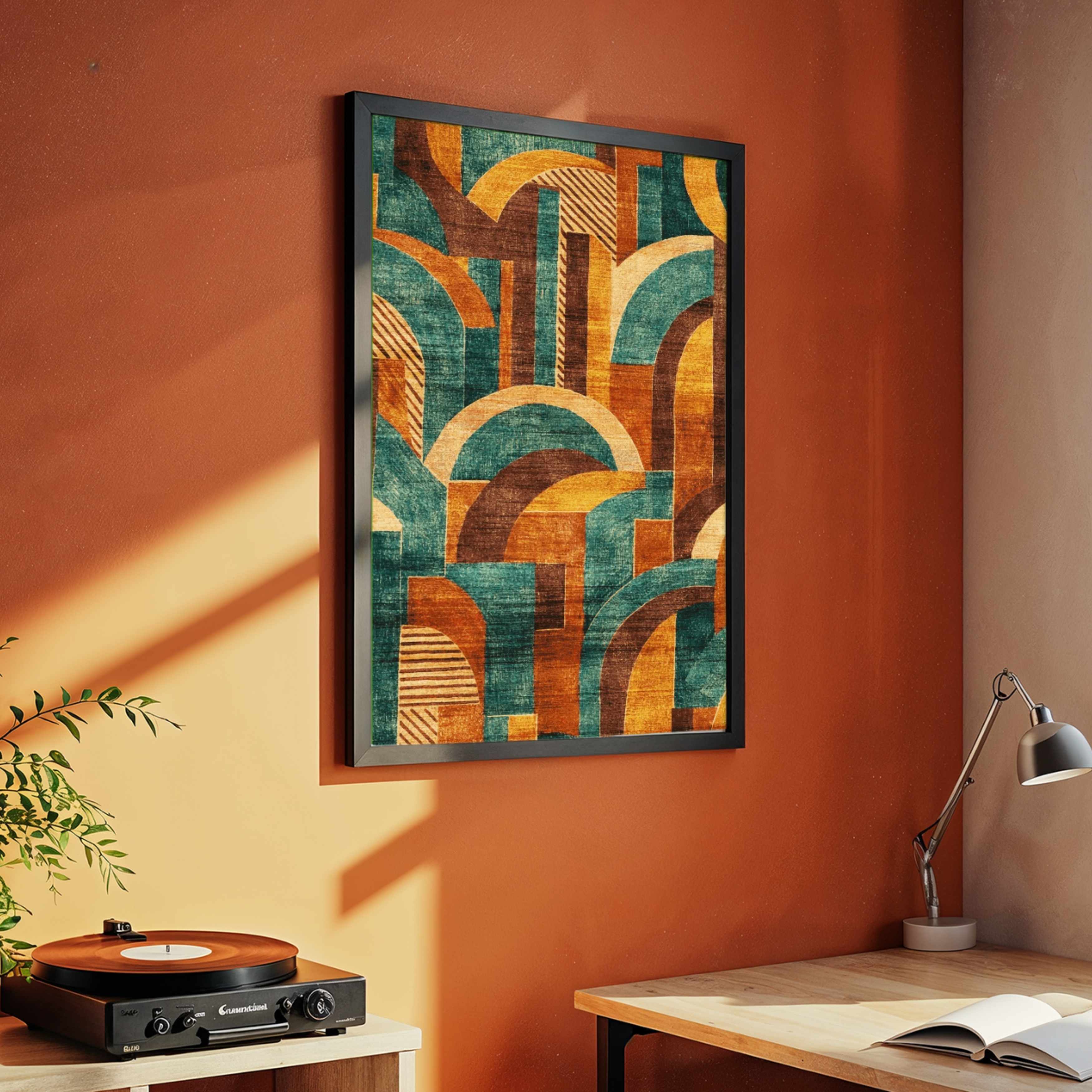 "Mid-Century Geometric Arches" Abstract Art Giclée Print | Fine Art Wall Art 2 : 3 Vertical Premium Wall Art Canvas by MeriDeewar