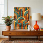 "Mid-Century Geometric Arches" Abstract Art Giclée Print | Fine Art Wall Art 2 : 3 Vertical Premium Wall Art Canvas by MeriDeewar