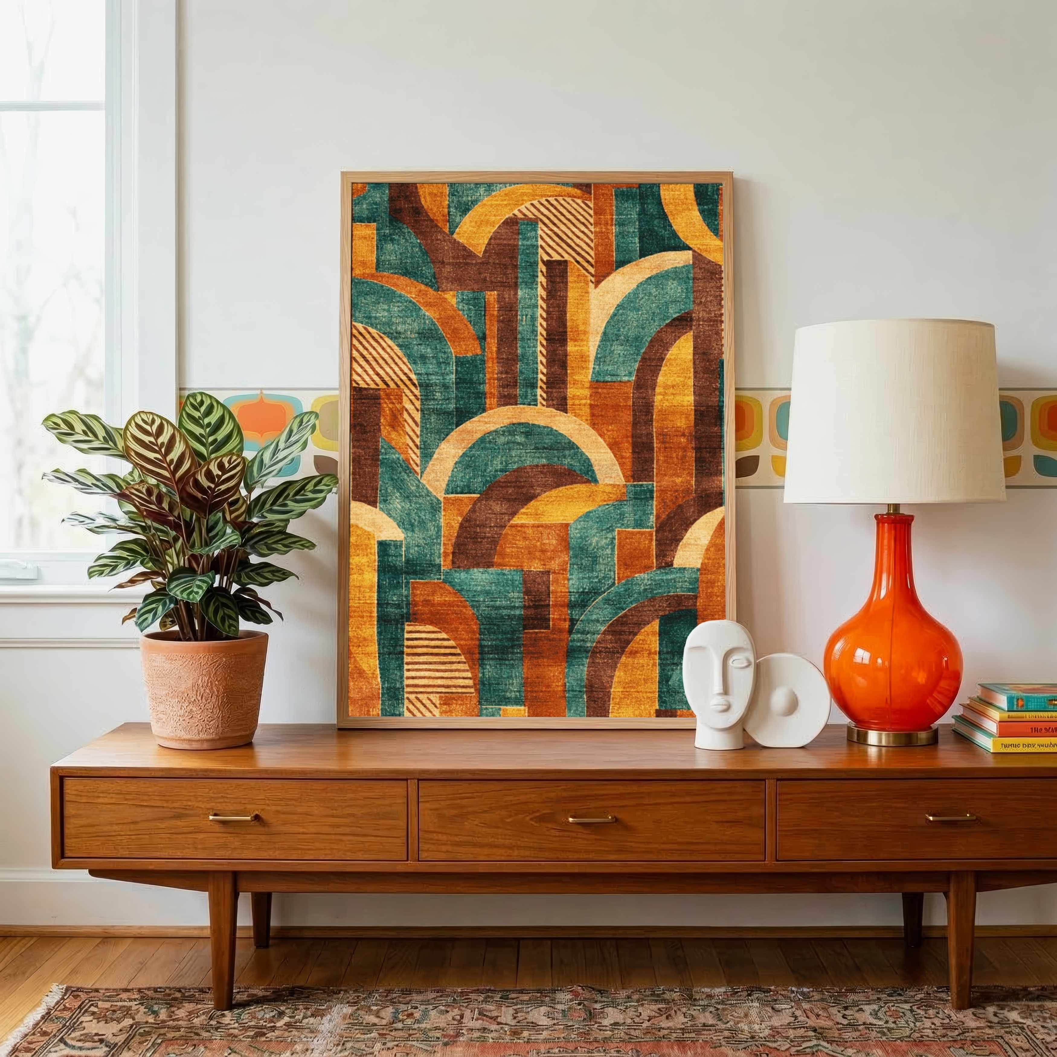 "Mid-Century Geometric Arches" Abstract Art Giclée Print | Fine Art Wall Art 2 : 3 Vertical Premium Wall Art Canvas by MeriDeewar