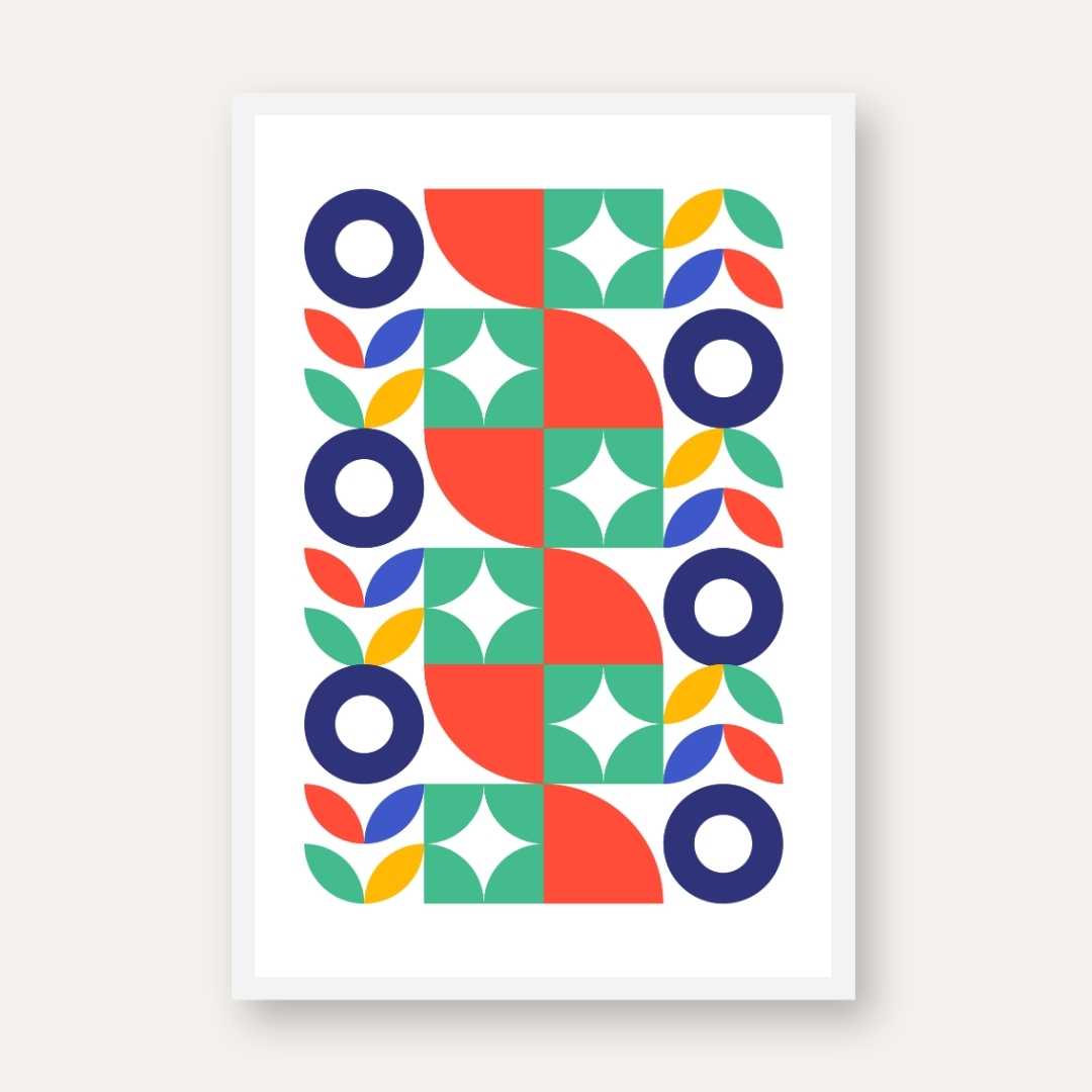 Mid-Century Geometric Botanical Wall Art | Retro Colorful Framed Print 2 : 3 Vertical Premium Wall Art Canvas by MeriDeewar