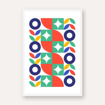 Mid-Century Geometric Botanical Wall Art | Retro Colorful Framed Print 2 : 3 Vertical Premium Wall Art Canvas by MeriDeewar