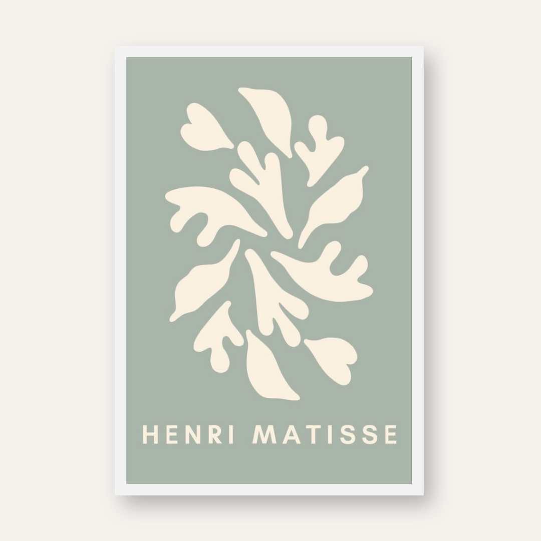 Mid-Century Henri Matisse Inspired Sage Green Cut-Outs Poster | Vertical Contemporary Abstract White Framed Wall Art 2 : 3 Vertical Premium Wall Art Canvas by MeriDeewar