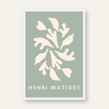 Mid-Century Henri Matisse Inspired Sage Green Cut-Outs Poster | Vertical Contemporary Abstract White Framed Wall Art 2 : 3 Vertical Premium Wall Art Canvas by MeriDeewar