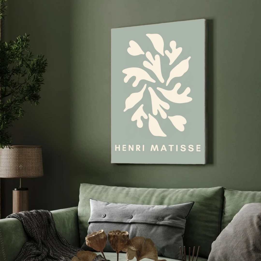 Mid-Century Henri Matisse Inspired Sage Green Cut-Outs Poster | Vertical Contemporary Abstract White Framed Wall Art 2 : 3 Vertical Premium Wall Art Canvas by MeriDeewar