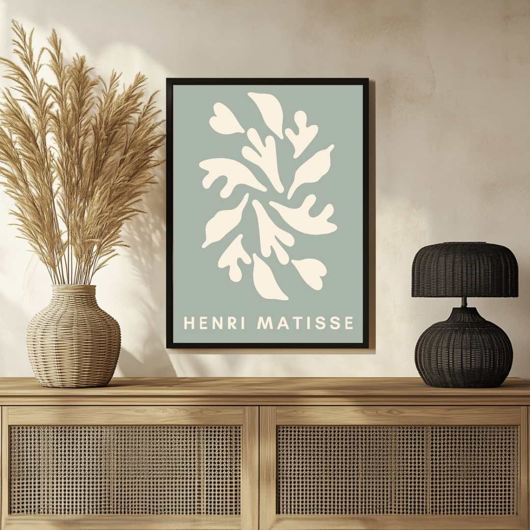 Mid-Century Henri Matisse Inspired Sage Green Cut-Outs Poster | Vertical Contemporary Abstract White Framed Wall Art 2 : 3 Vertical Premium Wall Art Canvas by MeriDeewar