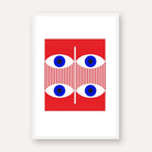 Mid-Century Pop Art Geometric Eyes Wall Art | Retro Red & Blue Framed Print 2 : 3 Vertical Premium Wall Art Canvas by MeriDeewar