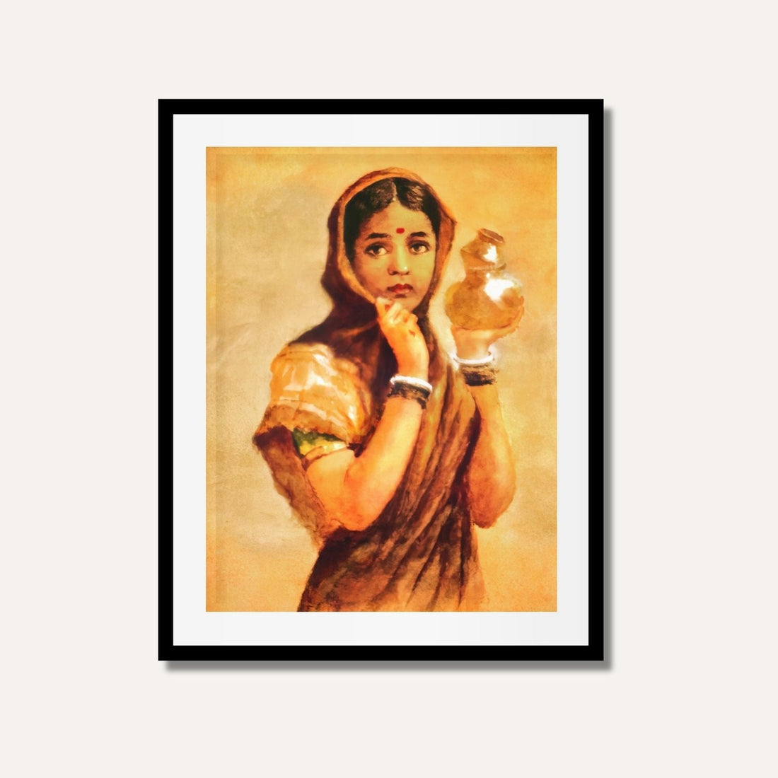Milkmaid Painting – Raja Ravi Varma Indian Classic Wall Art | MeriDeewar 2 : 3 Vertical Premium Wall Art Canvas by MeriDeewar