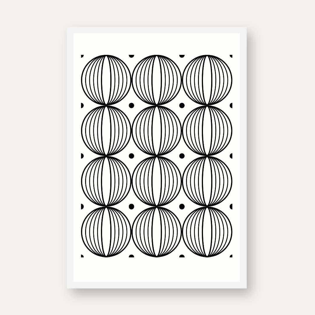 Minimalist 3D Wireframe Sphere Grid Poster | Vertical High-Contrast White Framed Geometric Wall Art 2 : 3 Vertical Premium Wall Art Canvas by MeriDeewar