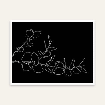 Minimalist Abstract Eucalyptus Leaves Line Art Poster | Horizontal Contemporary Boho White Framed Wall Art 2 : 3 Horizontal Premium Wall Art Canvas by MeriDeewar