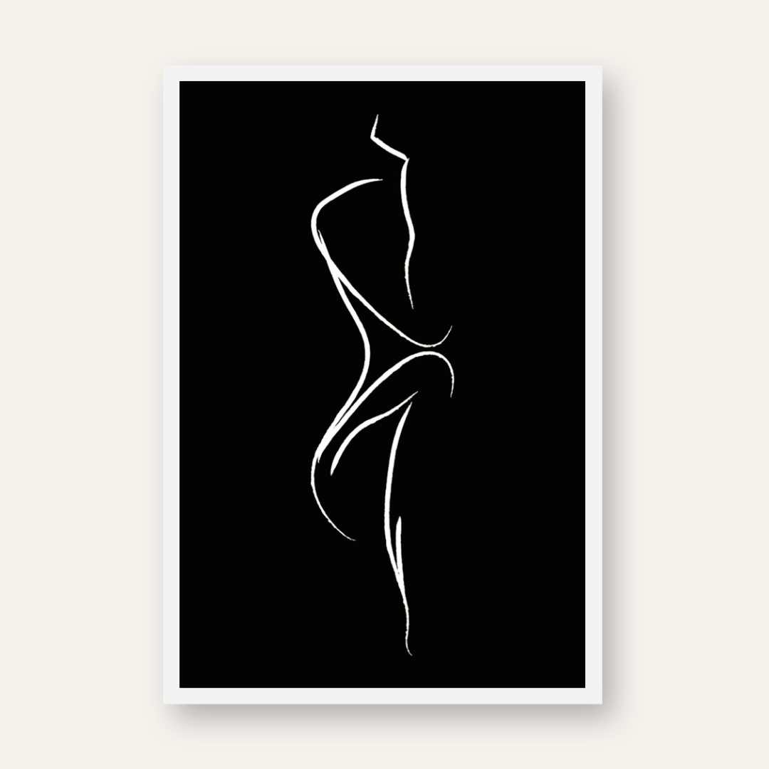 Minimalist Abstract Female Form Line Art Poster | Vertical Contemporary Boho White Framed Wall Art 2 : 3 Vertical Premium Wall Art Canvas by MeriDeewar