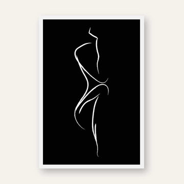 Minimalist Abstract Female Form Line Art Poster | Vertical Contemporary Boho White Framed Wall Art 2 : 3 Vertical Premium Wall Art Canvas by MeriDeewar