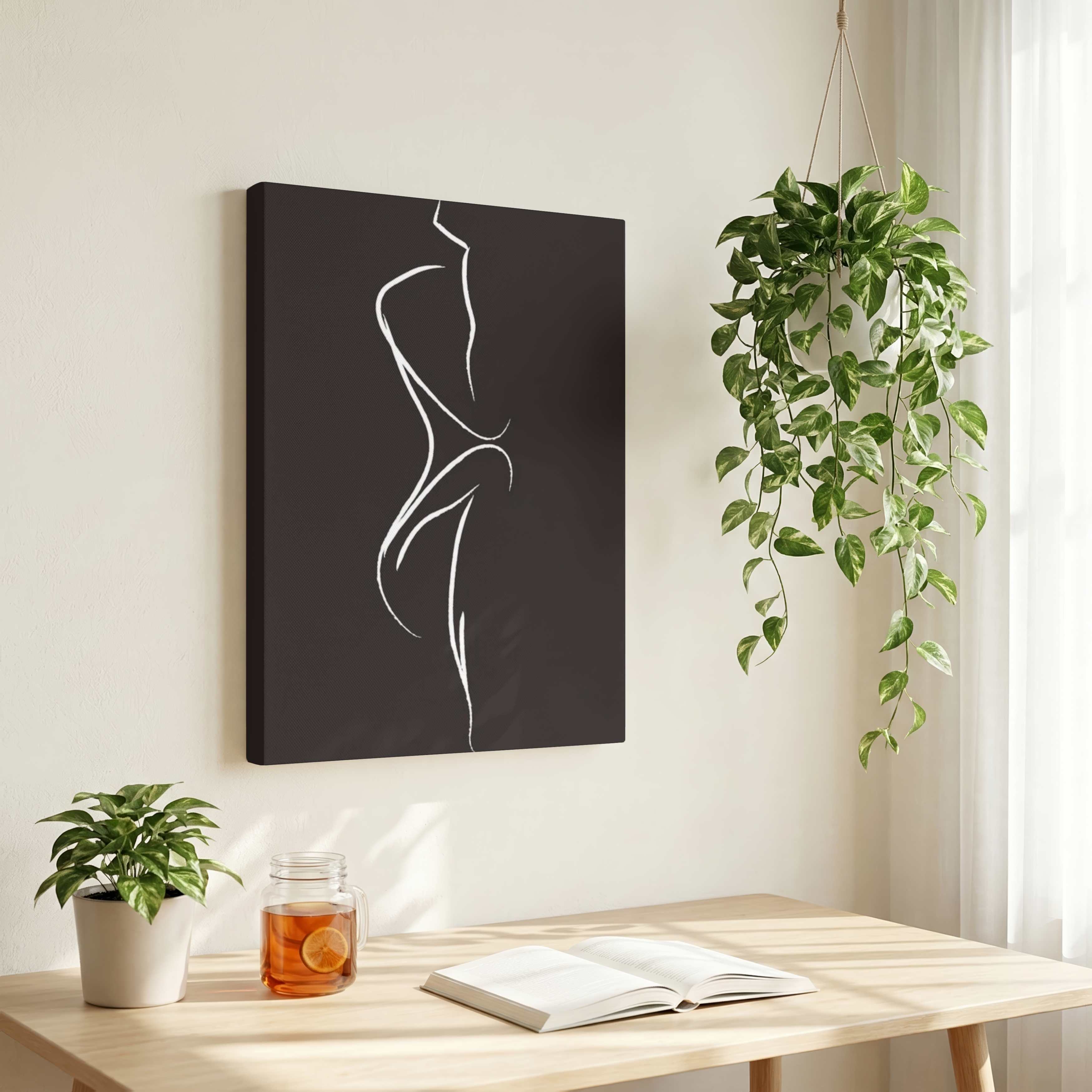 Minimalist Abstract Female Form Line Art Poster | Vertical Contemporary Boho White Framed Wall Art 2 : 3 Vertical Premium Wall Art Canvas by MeriDeewar