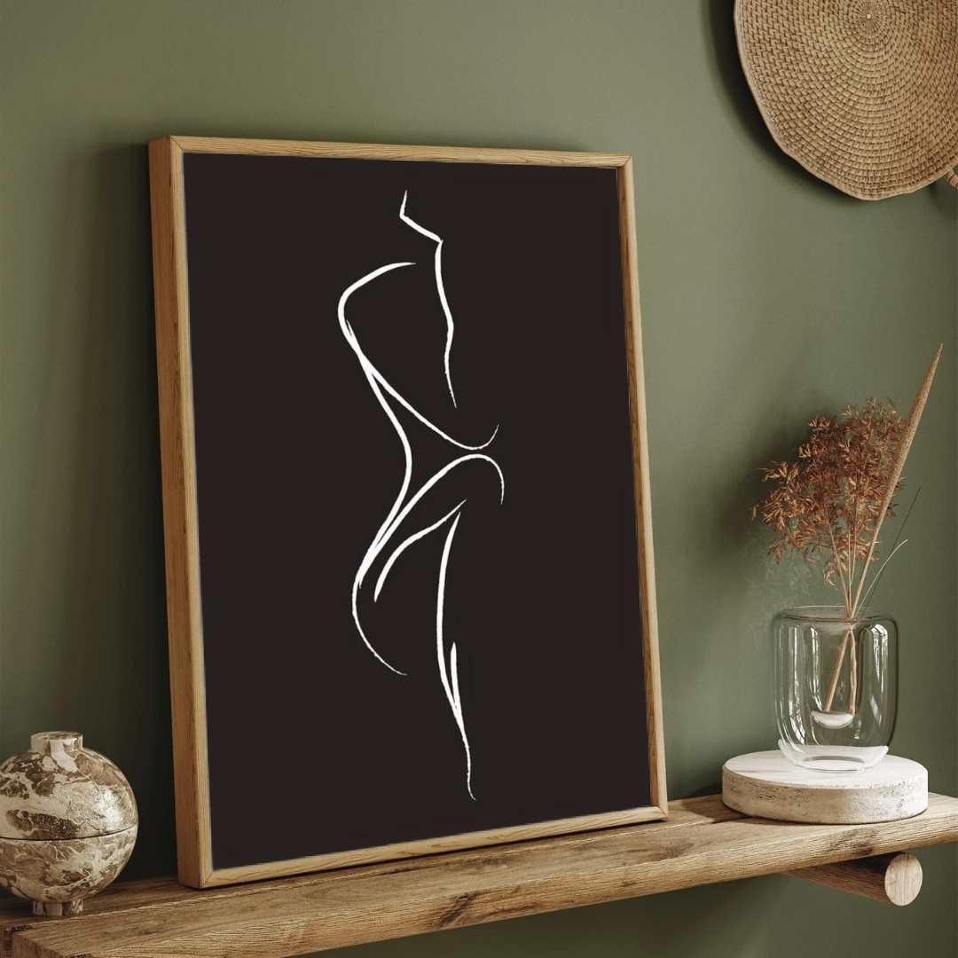 Minimalist Abstract Female Form Line Art Poster | Vertical Contemporary Boho White Framed Wall Art 2 : 3 Vertical Premium Wall Art Canvas by MeriDeewar