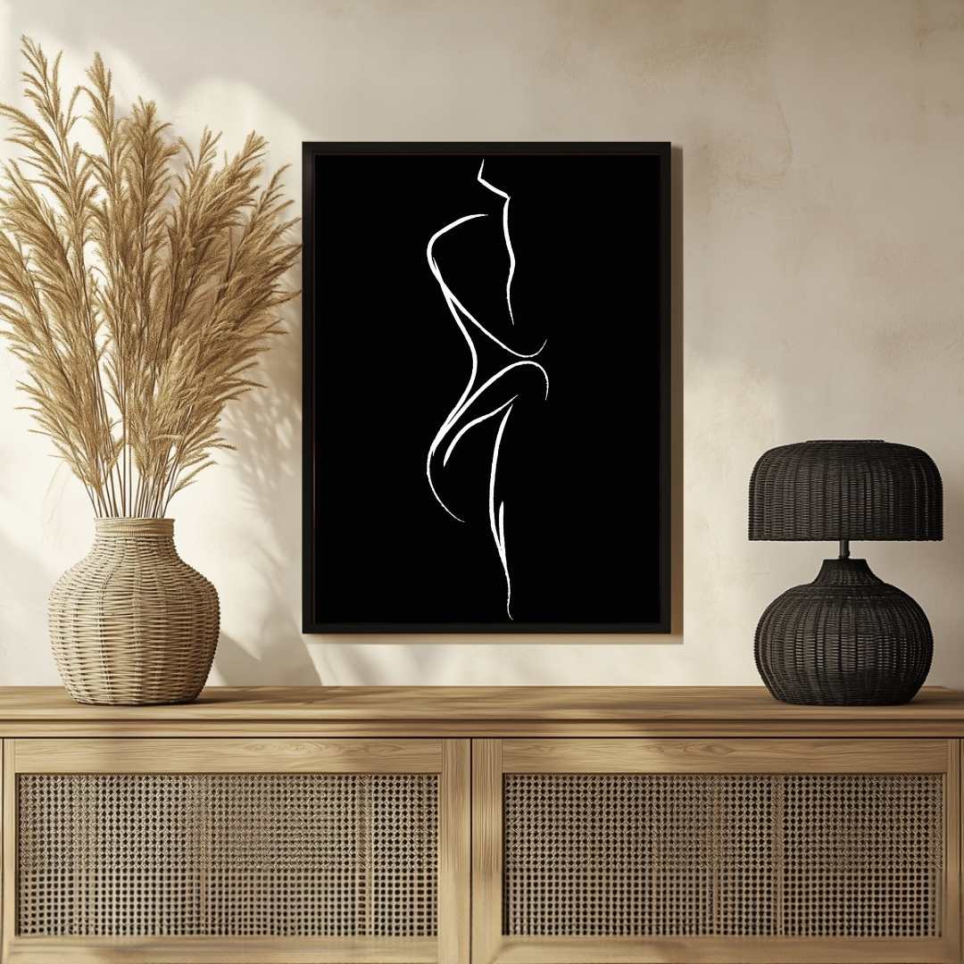 Minimalist Abstract Female Form Line Art Poster | Vertical Contemporary Boho White Framed Wall Art 2 : 3 Vertical Premium Wall Art Canvas by MeriDeewar