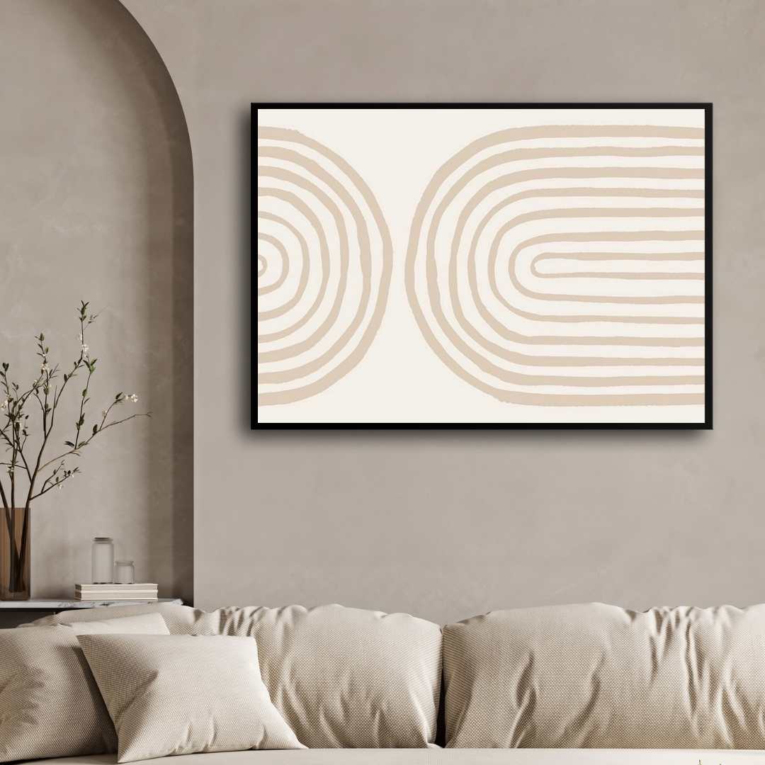 Minimalist Abstract Geometric Arches Poster | Horizontal Contemporary Boho White Framed Wall Art 2 : 3 Horizontal Premium Wall Art Canvas by MeriDeewar