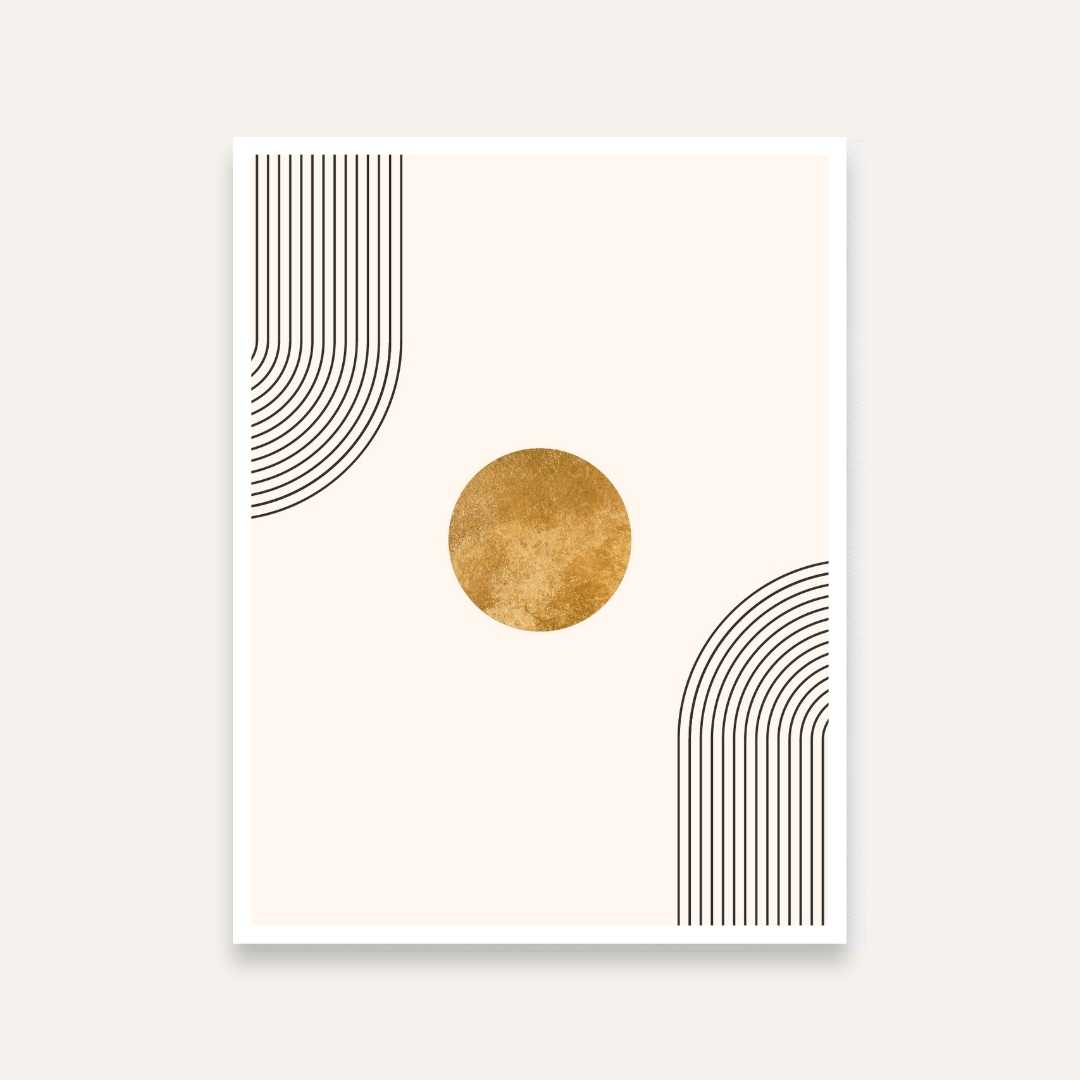 Minimalist Abstract Painting for Living Room | Gold & Beige Boho Wall Art | Geometric Line Art 3 : 4 Vertical Premium Wall Art Canvas by MeriDeewar