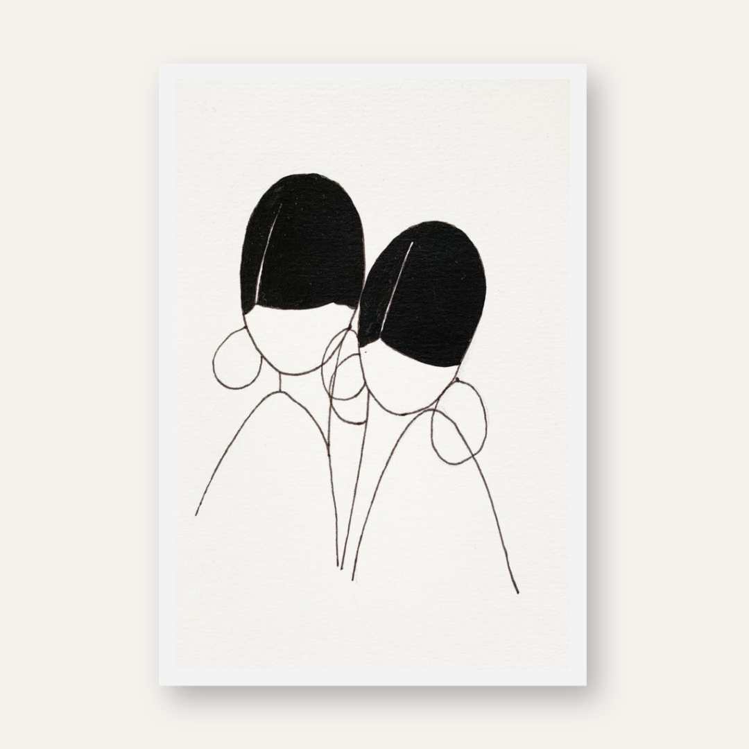 Minimalist Abstract Twin Figures Line Art Poster | Vertical Contemporary Boho White Framed Wall Art 2 : 3 Vertical Premium Wall Art Canvas by MeriDeewar