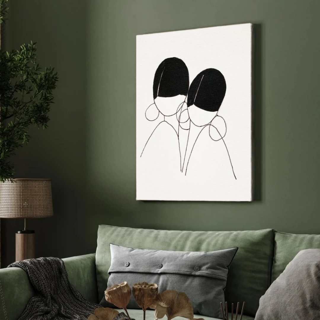 Minimalist Abstract Twin Figures Line Art Poster | Vertical Contemporary Boho White Framed Wall Art