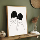 Minimalist Abstract Twin Figures Line Art Poster | Vertical Contemporary Boho White Framed Wall Art 2 : 3 Vertical Premium Wall Art Canvas by MeriDeewar