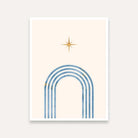 Minimalist Blue Arch Wall Painting for Living Room | Boho Star Gold Accent Art Print 3 : 4 Vertical Premium Wall Art Canvas by MeriDeewar