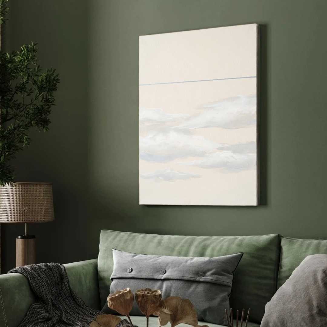 Minimalist Ethereal Clouds Landscape Painting | Vertical White Framed Wall Art 3 : 4 Vertical Premium Wall Art Canvas by MeriDeewar