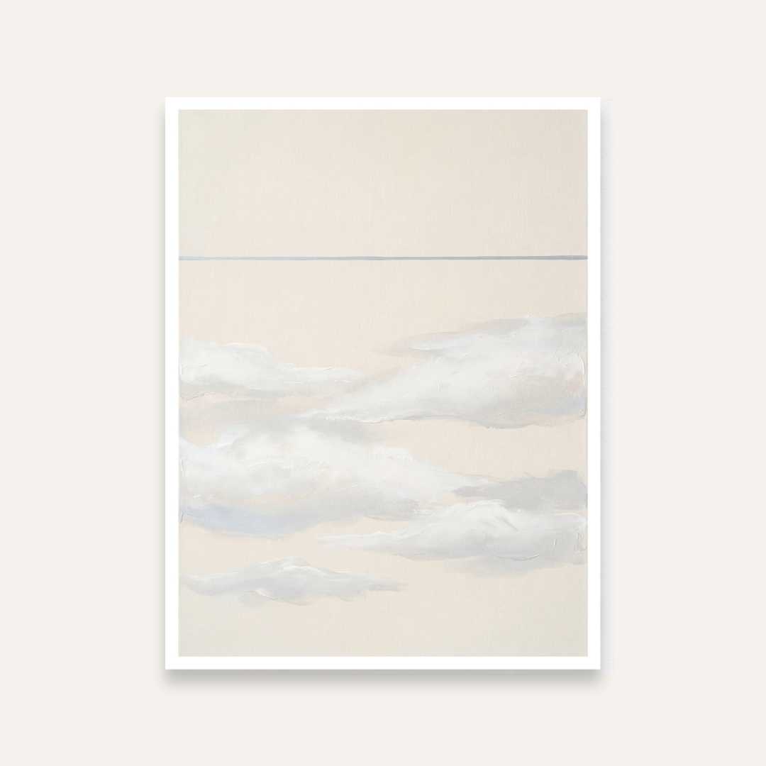 Minimalist Ethereal Clouds Landscape Painting | Vertical White Framed Wall Art 3 : 4 Vertical Premium Wall Art Canvas by MeriDeewar