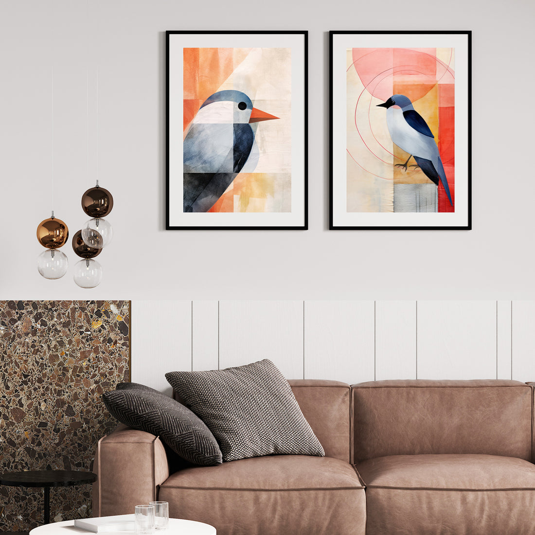 Minimalist Geometric Birds Art - Vibrant Wall Painting Decor Walls Premium Wall Art Canvas by MeriDeewar