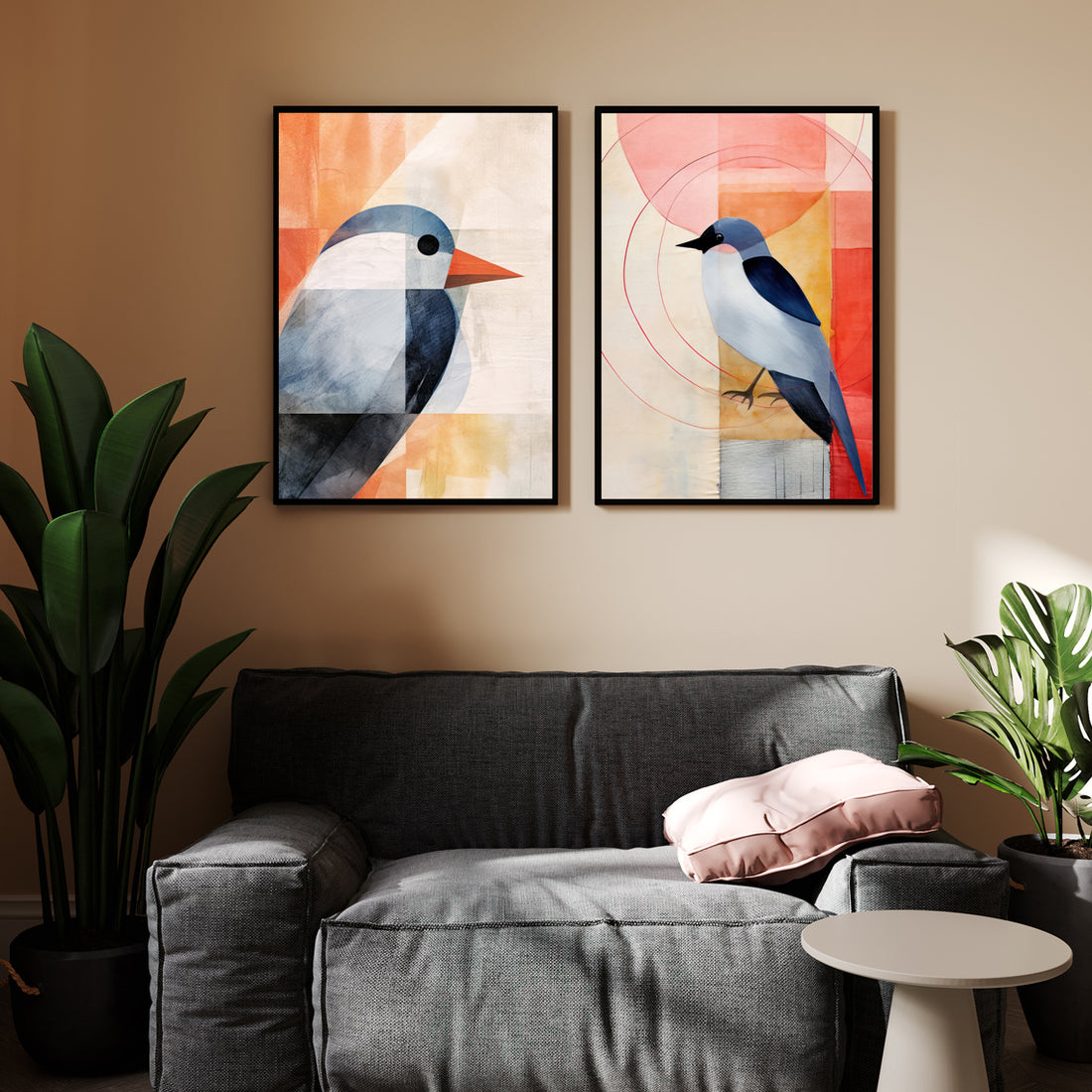 Minimalist Geometric Birds Art - Vibrant Wall Painting Decor Walls Premium Wall Art Canvas by MeriDeewar