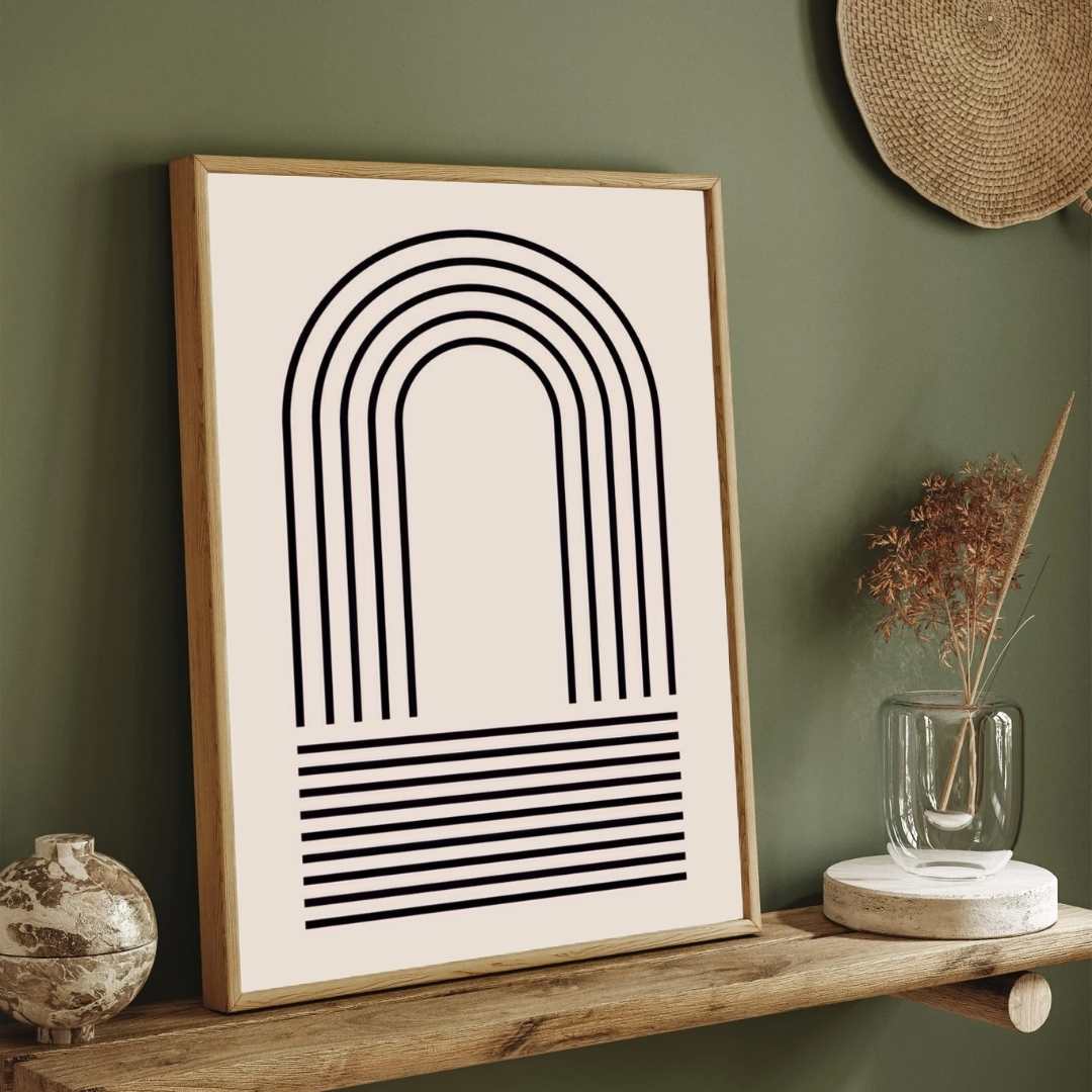 Minimalist Geometric Line Art Poster | Vertical Boho White Framed Wall Art 2 : 3 Vertical Premium Wall Art Canvas by MeriDeewar