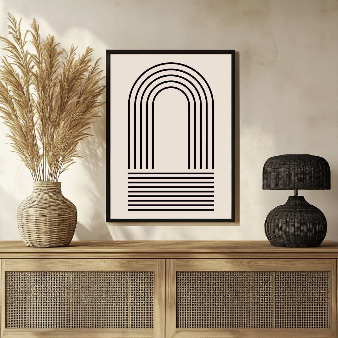 Minimalist Geometric Line Art Poster | Vertical Boho White Framed Wall Art 2 : 3 Vertical Premium Wall Art Canvas by MeriDeewar