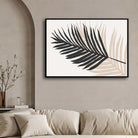 Minimalist Layered Palm Leaves Poster | Horizontal Contemporary Boho White Framed Wall Art 2 : 3 Horizontal Premium Wall Art Canvas by MeriDeewar