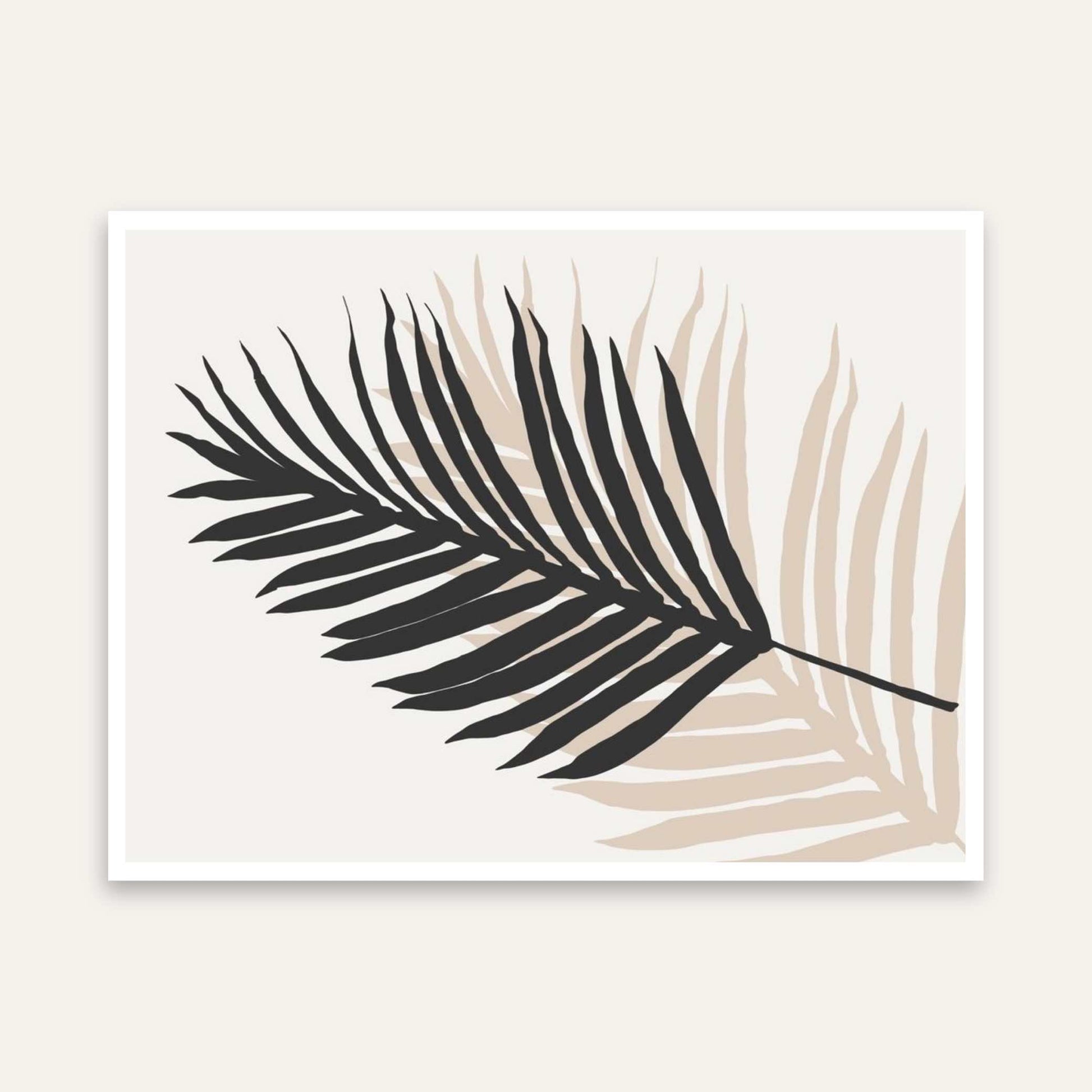 Minimalist Layered Palm Leaves Poster | Horizontal Contemporary Boho White Framed Wall Art 2 : 3 Horizontal Premium Wall Art Canvas by MeriDeewar