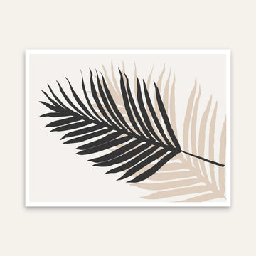 Minimalist Layered Palm Leaves Poster | Horizontal Contemporary Boho White Framed Wall Art 2 : 3 Horizontal Premium Wall Art Canvas by MeriDeewar