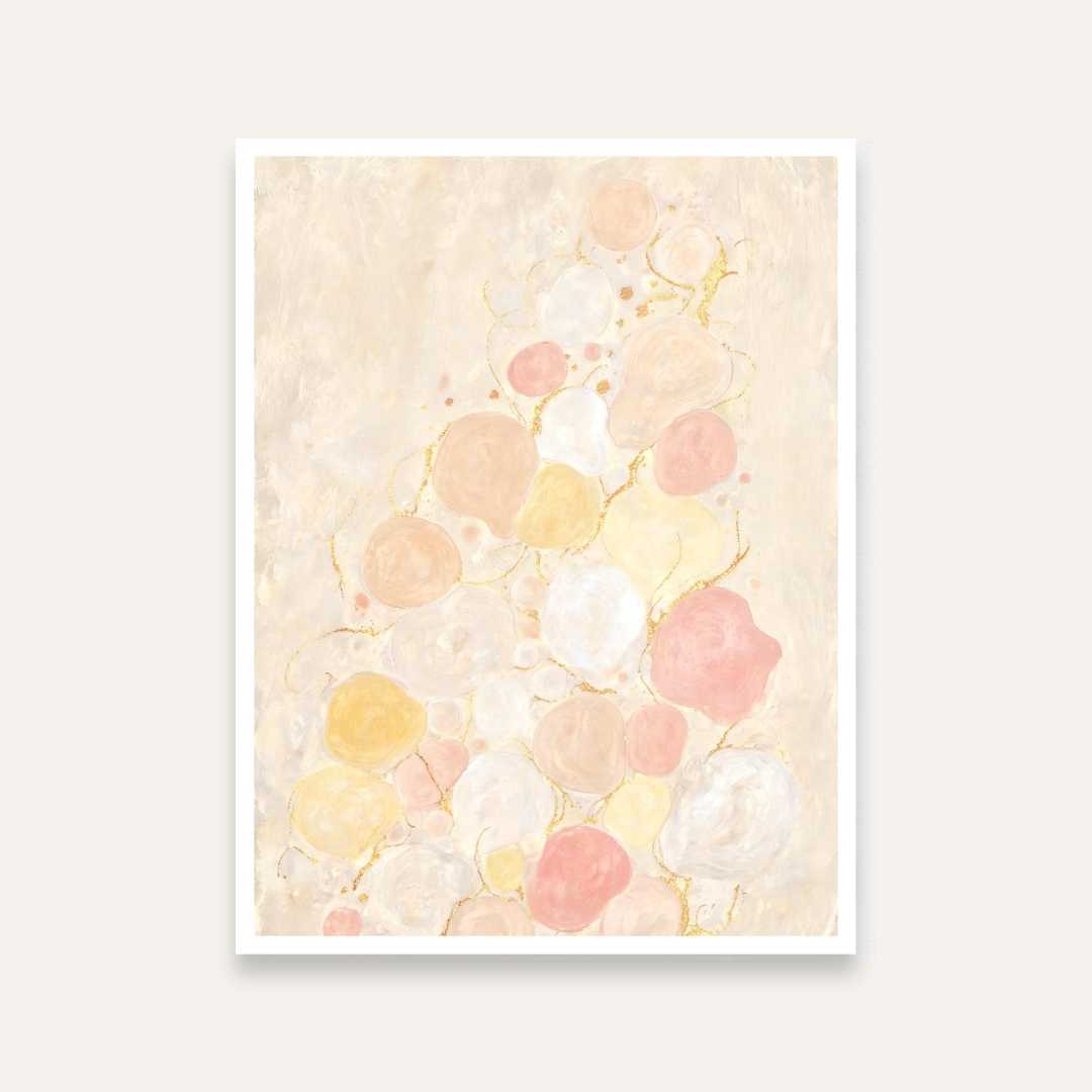 Minimalist Pastel Bubbles & Gold Leaf Painting | Vertical Modern Boho White Framed Wall Art 3 : 4 Vertical Premium Wall Art Canvas by MeriDeewar