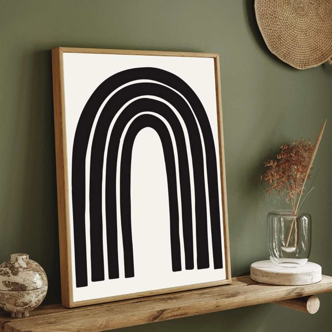Minimalist Rainbow Arch Poster | Vertical Contemporary Boho White Framed Wall Art 2 : 3 Vertical Premium Wall Art Canvas by MeriDeewar