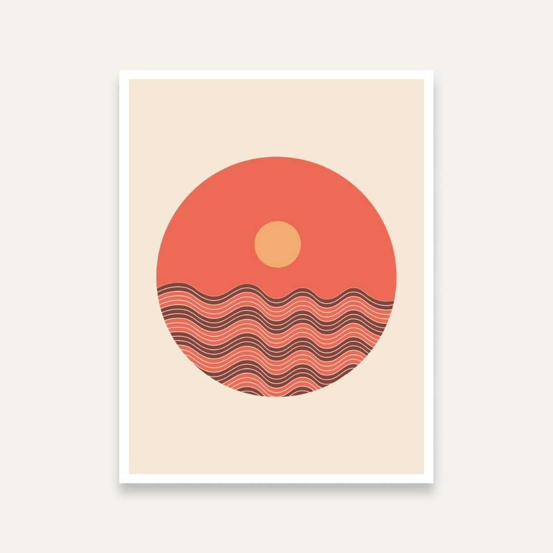 Minimalist Sunset Painting for Living Room | Boho Wall Art | Giclée Fine Art Print 4 X 5.5 Vertical Premium Wall Art Canvas by MeriDeewar