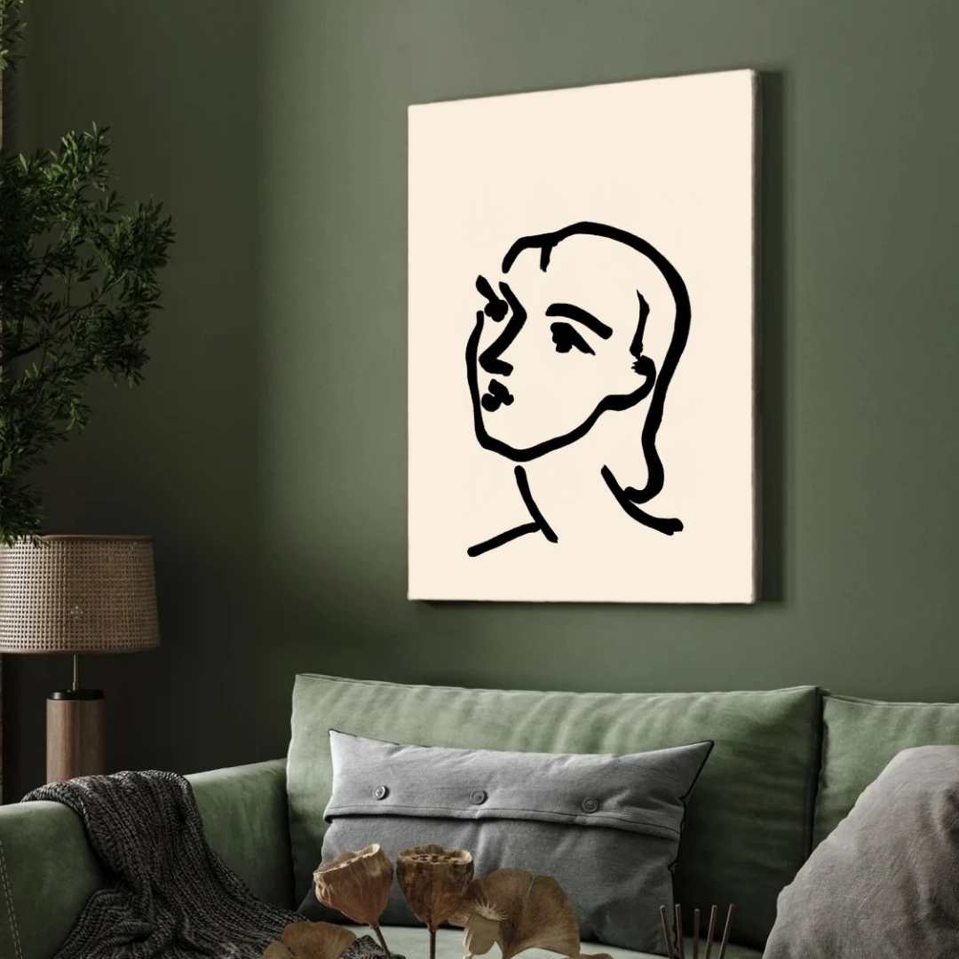 Minimalist Woman Line Art Painting for Living Room | Henri Matisse Style Wall Art 2 : 3 Vertical Premium Wall Art Canvas by MeriDeewar