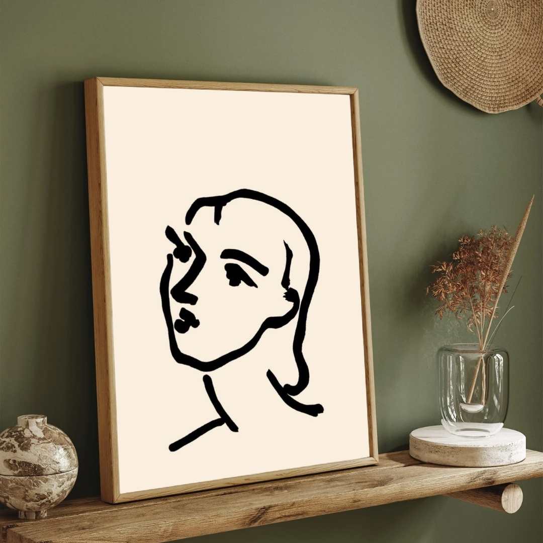 Minimalist Woman Line Art Painting for Living Room | Henri Matisse Style Wall Art 2 : 3 Vertical Premium Wall Art Canvas by MeriDeewar