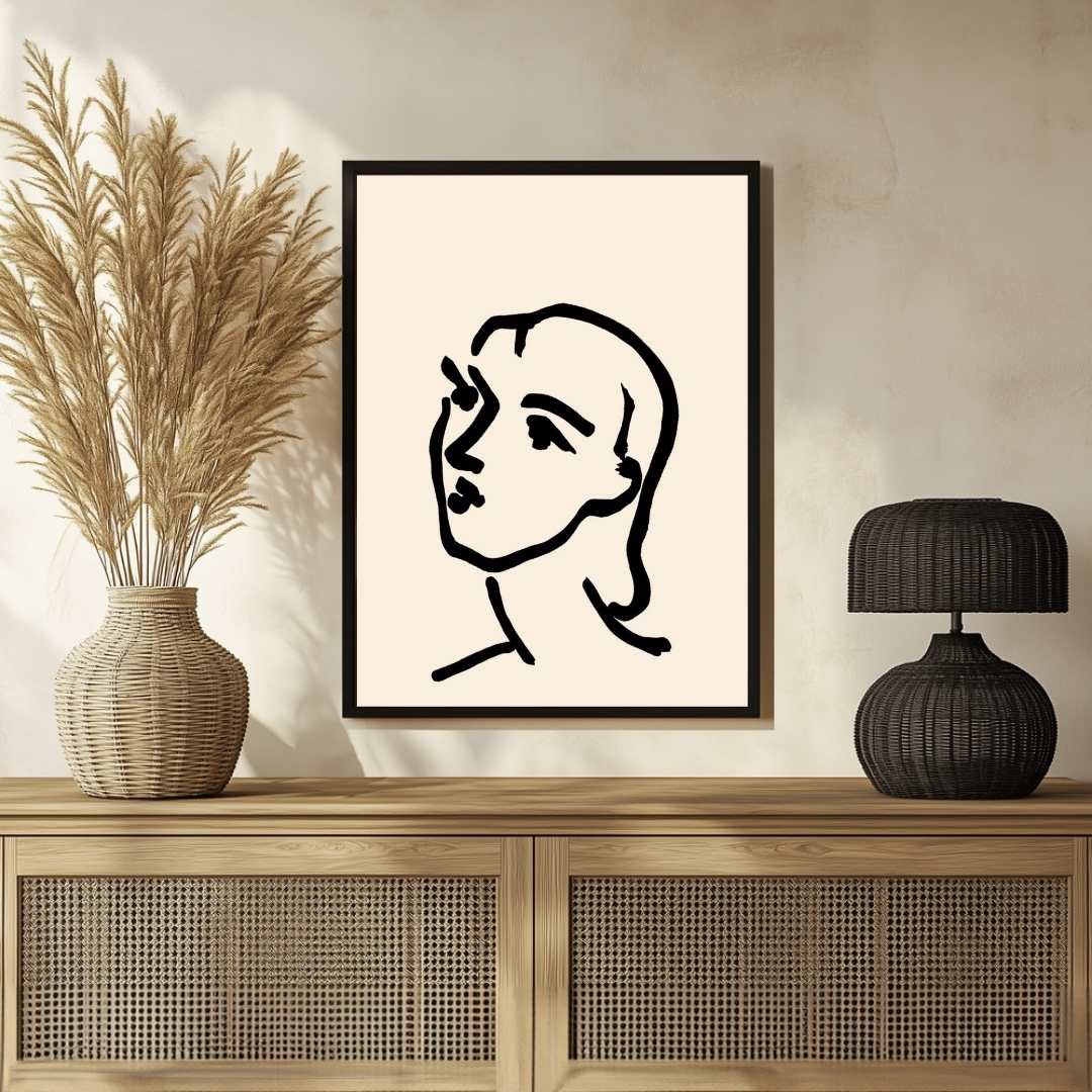Minimalist Woman Line Art Painting for Living Room | Henri Matisse Style Wall Art 2 : 3 Vertical Premium Wall Art Canvas by MeriDeewar