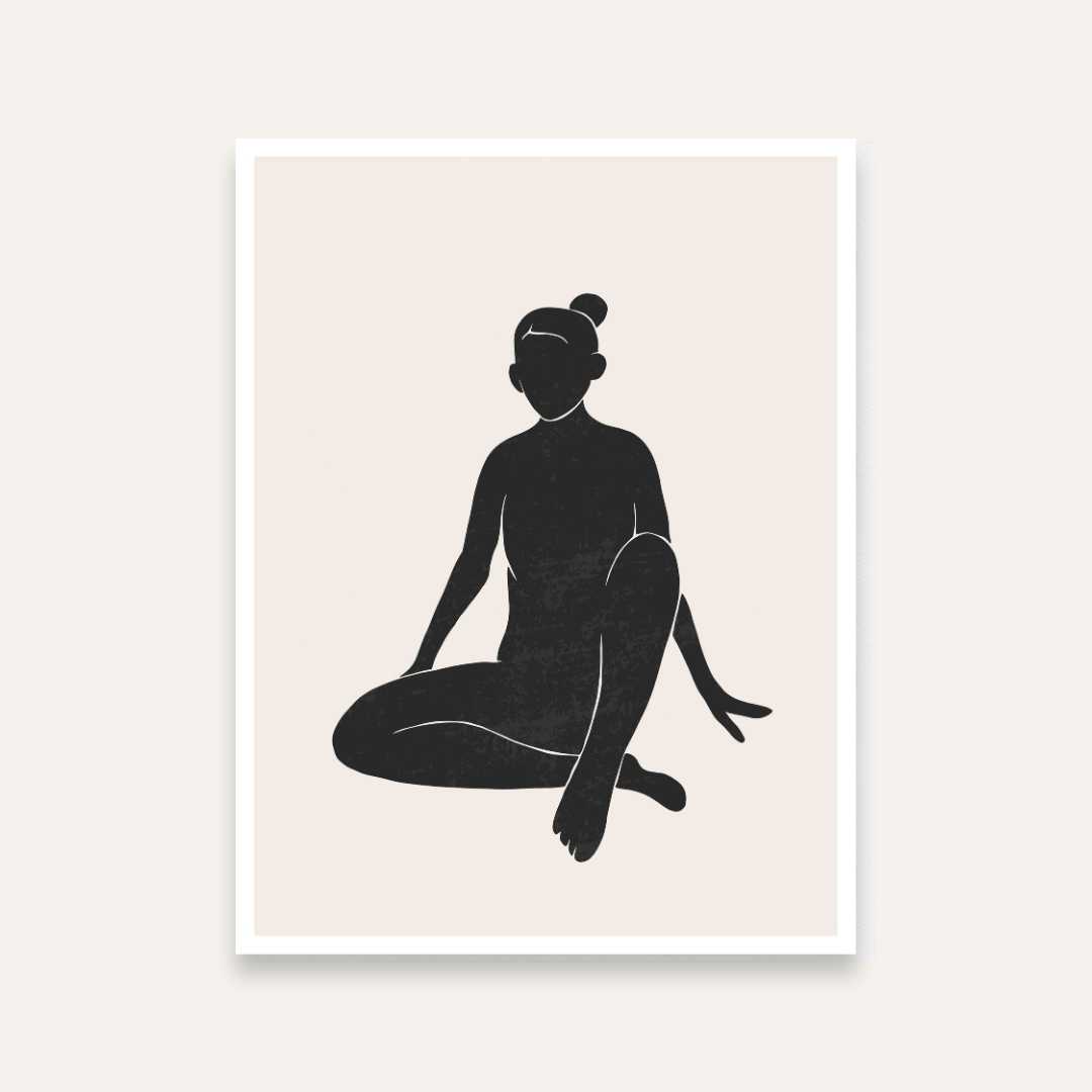 Minimalist Woman Silhouette Wall Art for Bedroom | Boho Black & Beige Painting 4 X 5.5 Vertical Premium Wall Art Canvas by MeriDeewar