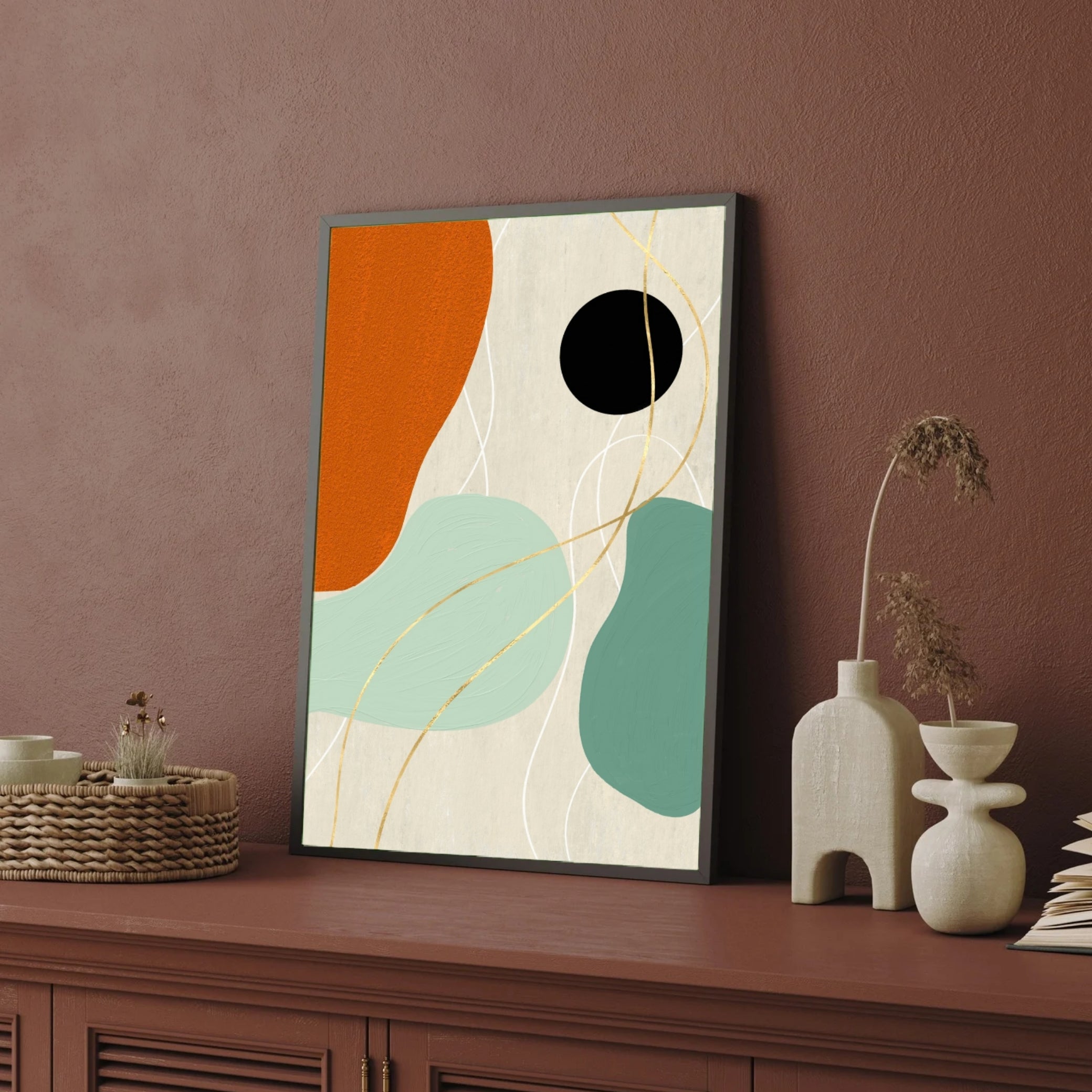 Modern Balance – Mid-Century Abstract Canvas 2 : 3 Vertical Premium Wall Art Canvas by MeriDeewar