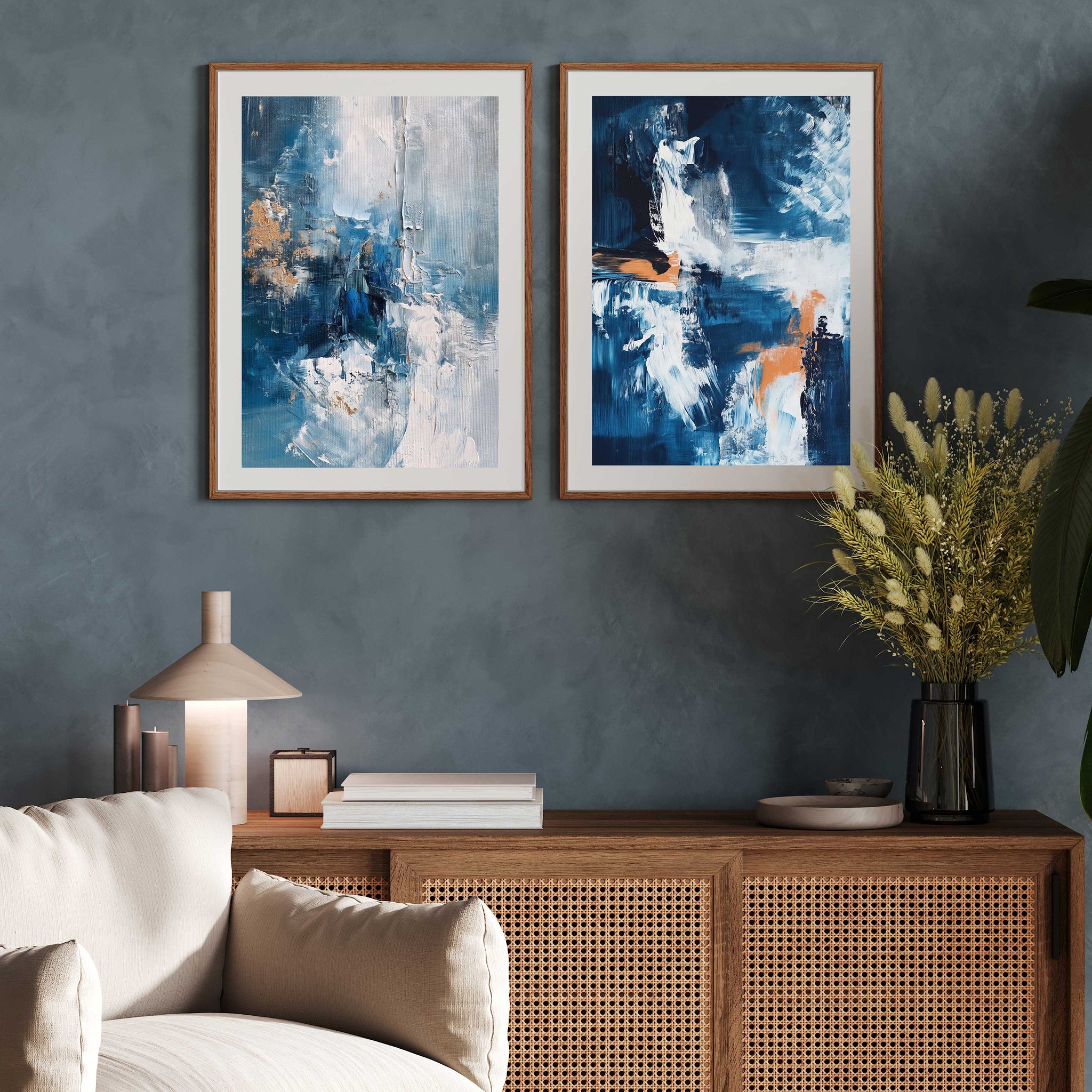 Modern Blue Abstract Painting Walls Premium Wall Art Canvas by MeriDeewar