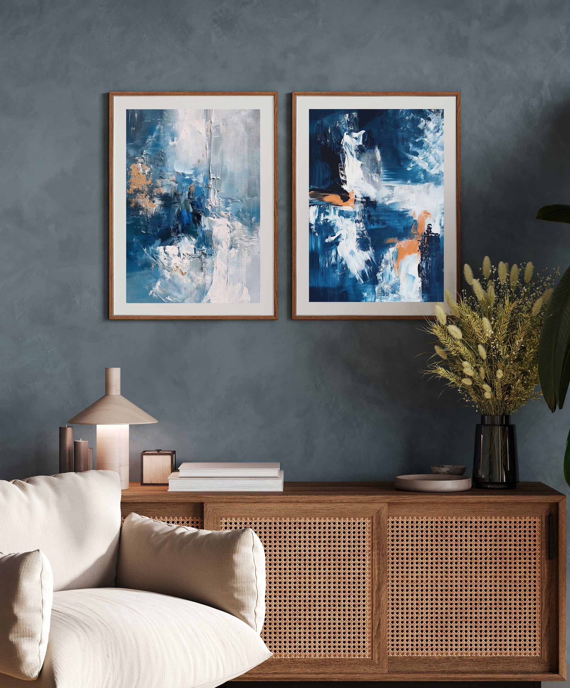 Modern Blue Abstract Painting Walls Premium Wall Art Canvas by MeriDeewar