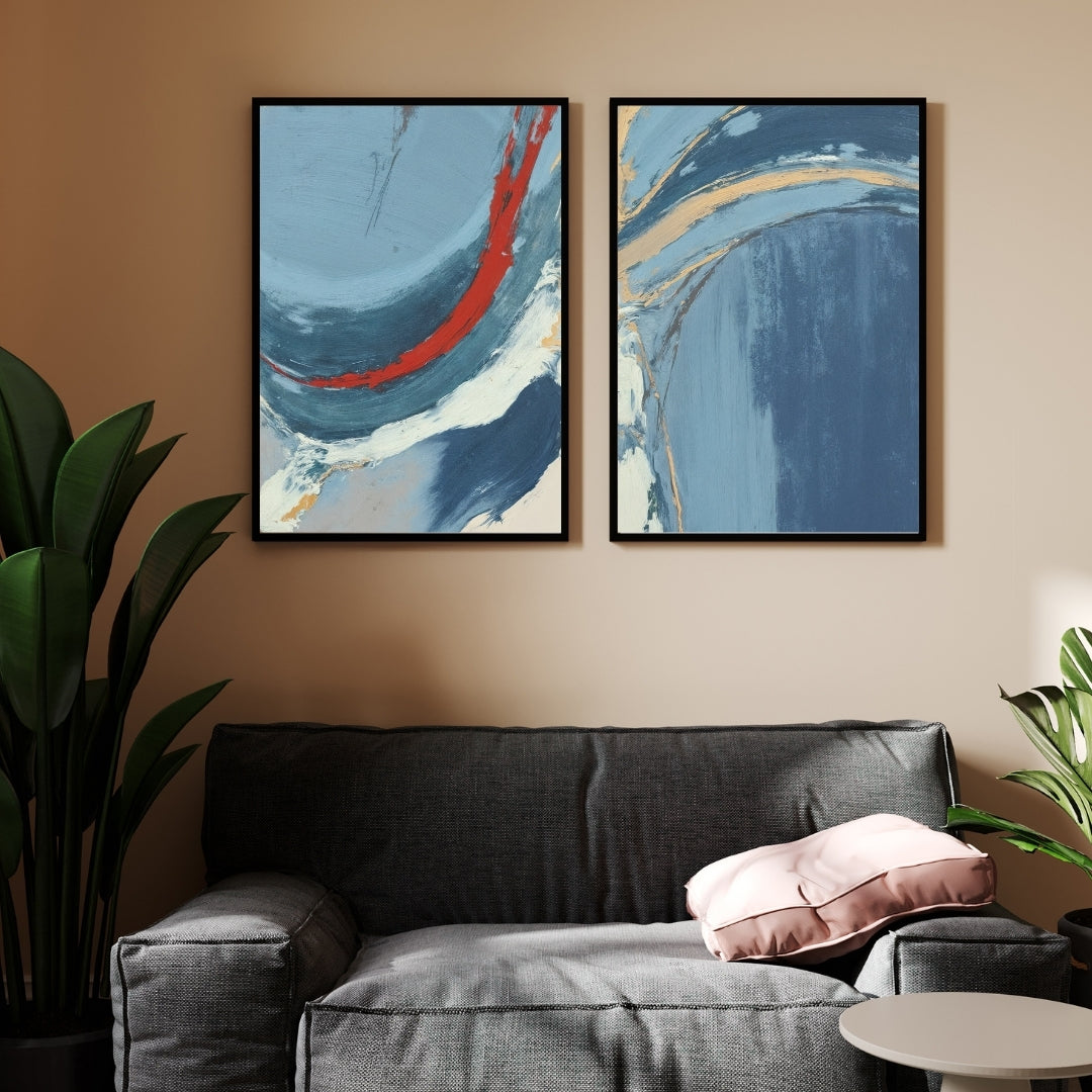 Modern Blue Abstract painting Walls Premium Wall Art Canvas by MeriDeewar