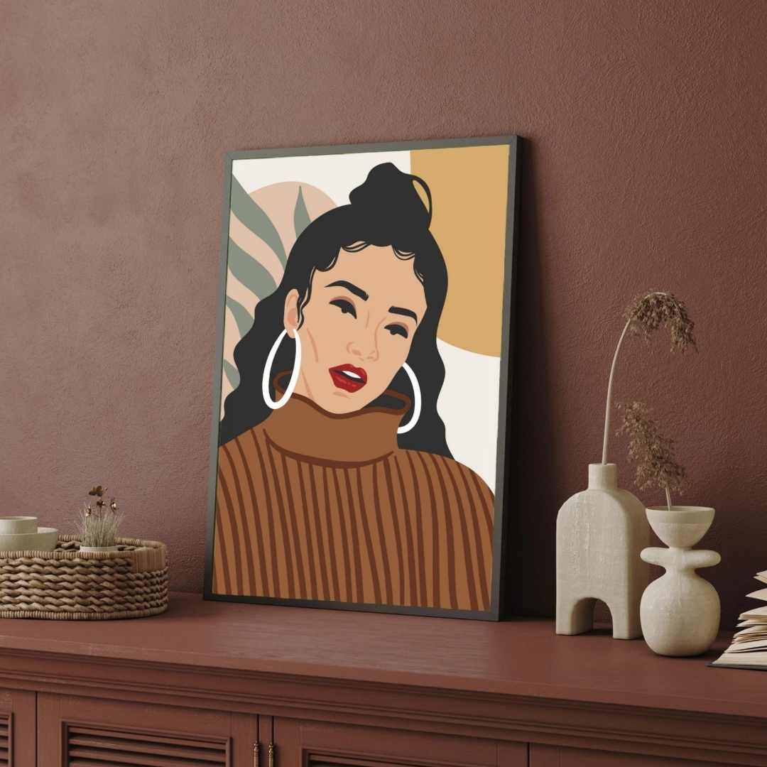 Modern Boho Woman Portrait Art Print – Earthy Tones Fashion Illustration by MeriDeewar 2 : 3 Vertical Premium Wall Art Canvas by MeriDeewar