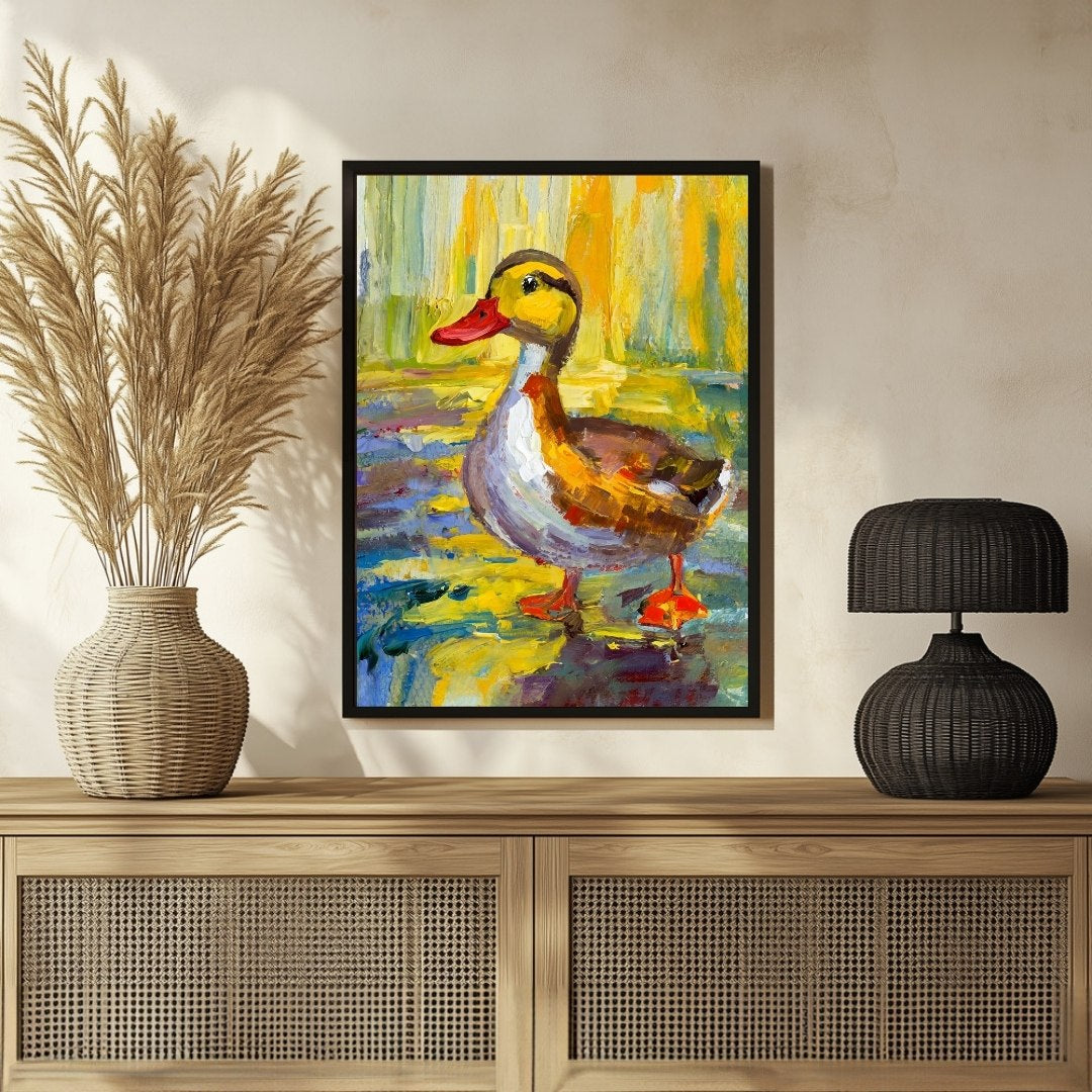 Modern Duck Bird Abstract Painting: Enhance Your Decor 3 : 4 Vertical New Premium Wall Art Canvas by MeriDeewar